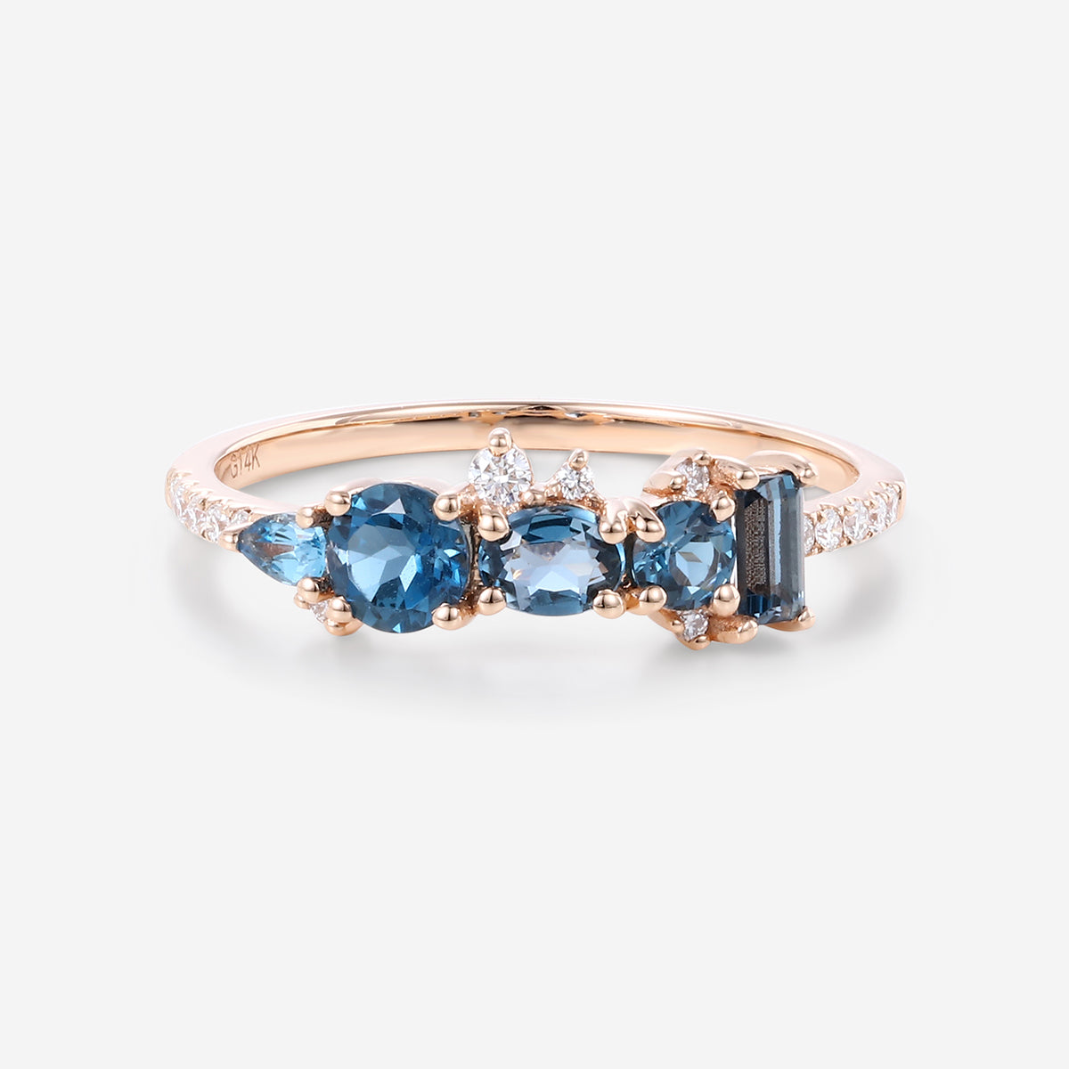 London Blue Topaz Matching Moissanite | Diamond Half Eternity Wedding Band