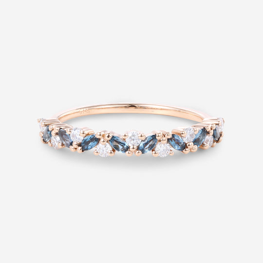 London Blue Topaz Matching Moissanite | Diamond Half Eternity Wedding Band