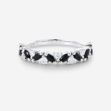 Black Onyx Matching Moissanite | Diamond Half Eternity Wedding Band