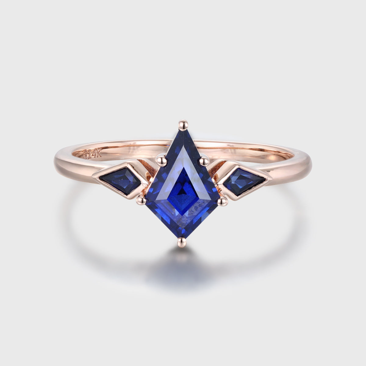 Kite Cut Lab Sapphire Yellow Gold Engagement Ring