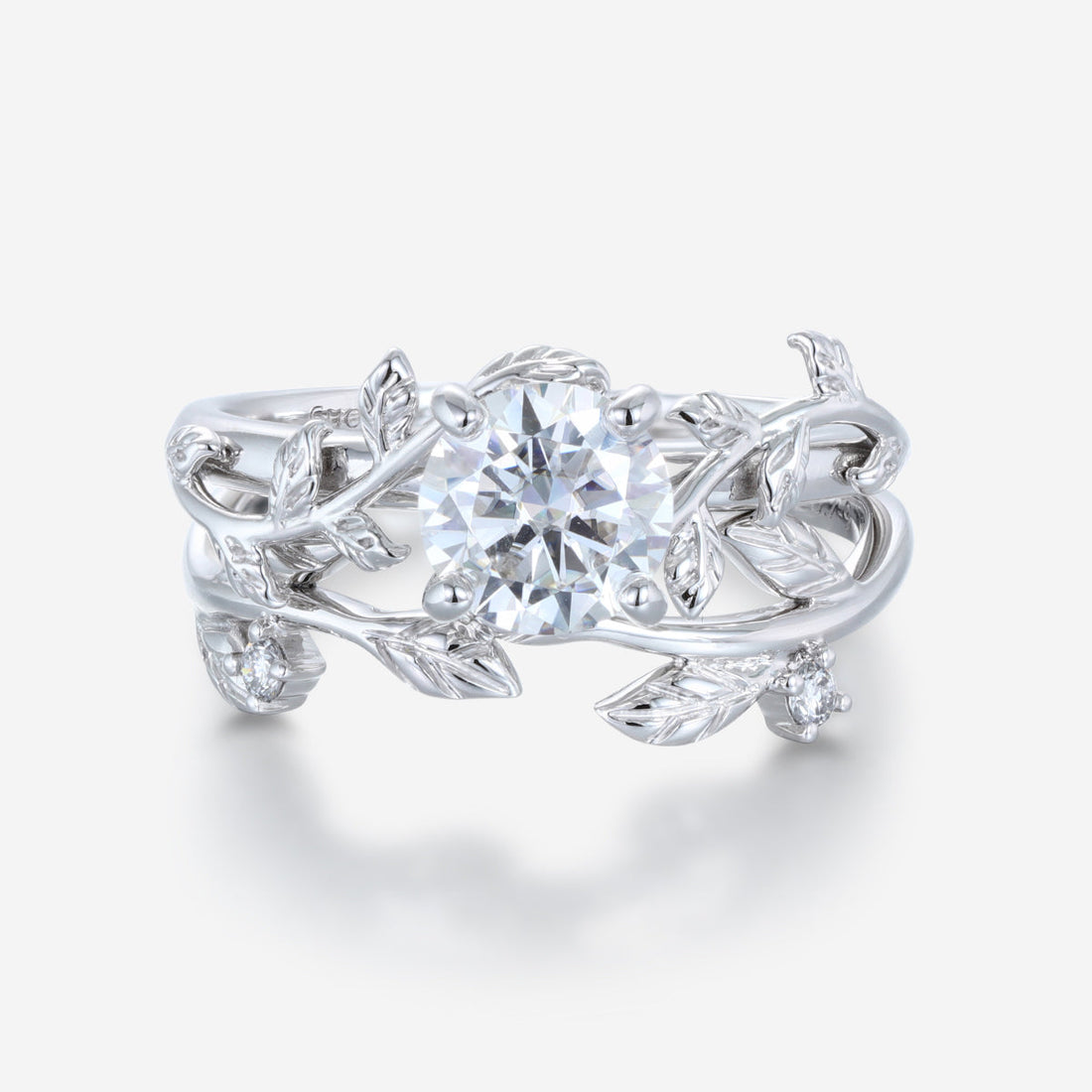 Round cut Moissanite Engagement ring White gold Diamond Wedding Bridal Set