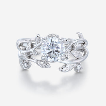 Round cut Moissanite Engagement ring White gold Diamond Wedding Bridal Set