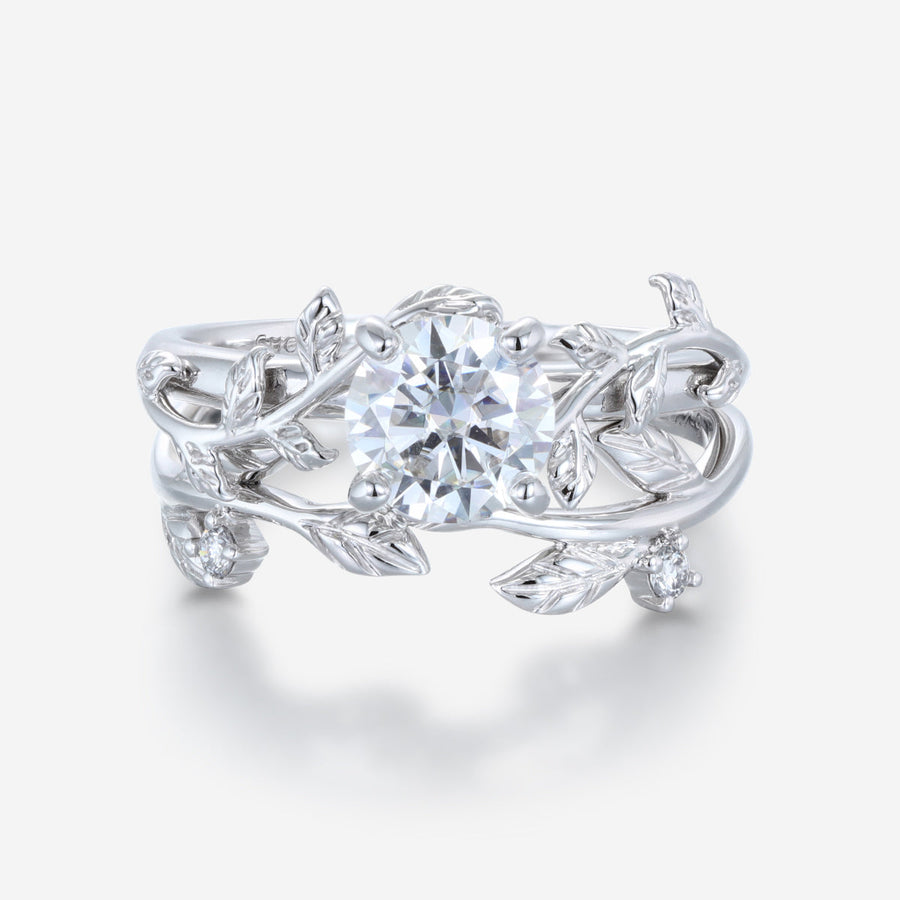 Round cut Moissanite Engagement ring White gold Diamond Wedding Bridal Set