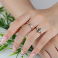 Forever Glow Moss Agate Couple Rings | Rose Gold Leaf Wedding Bridal Set (Copy)
