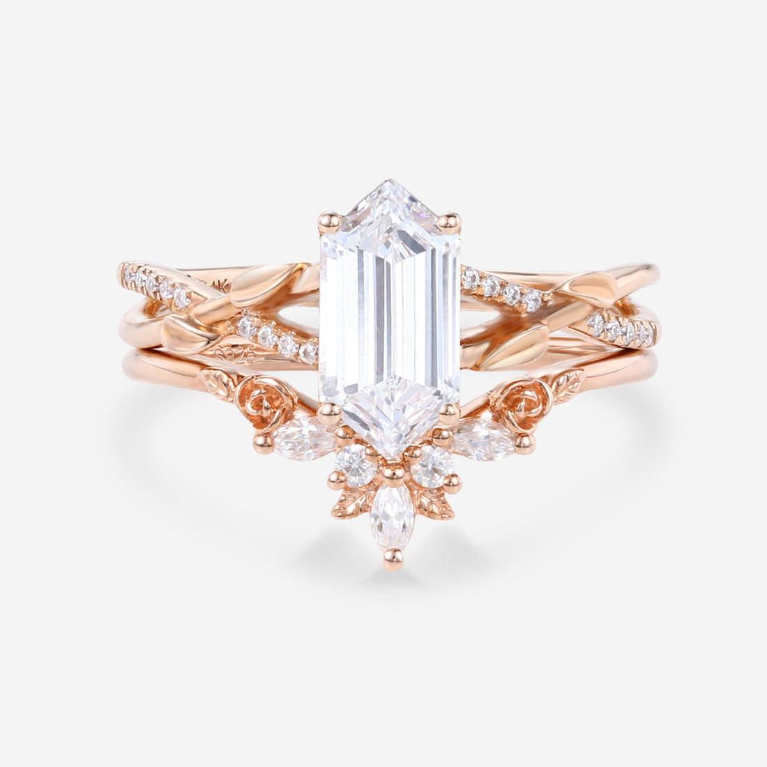 Long Hexagon cut Lab-Grown Diamond Wedding Bridal Set