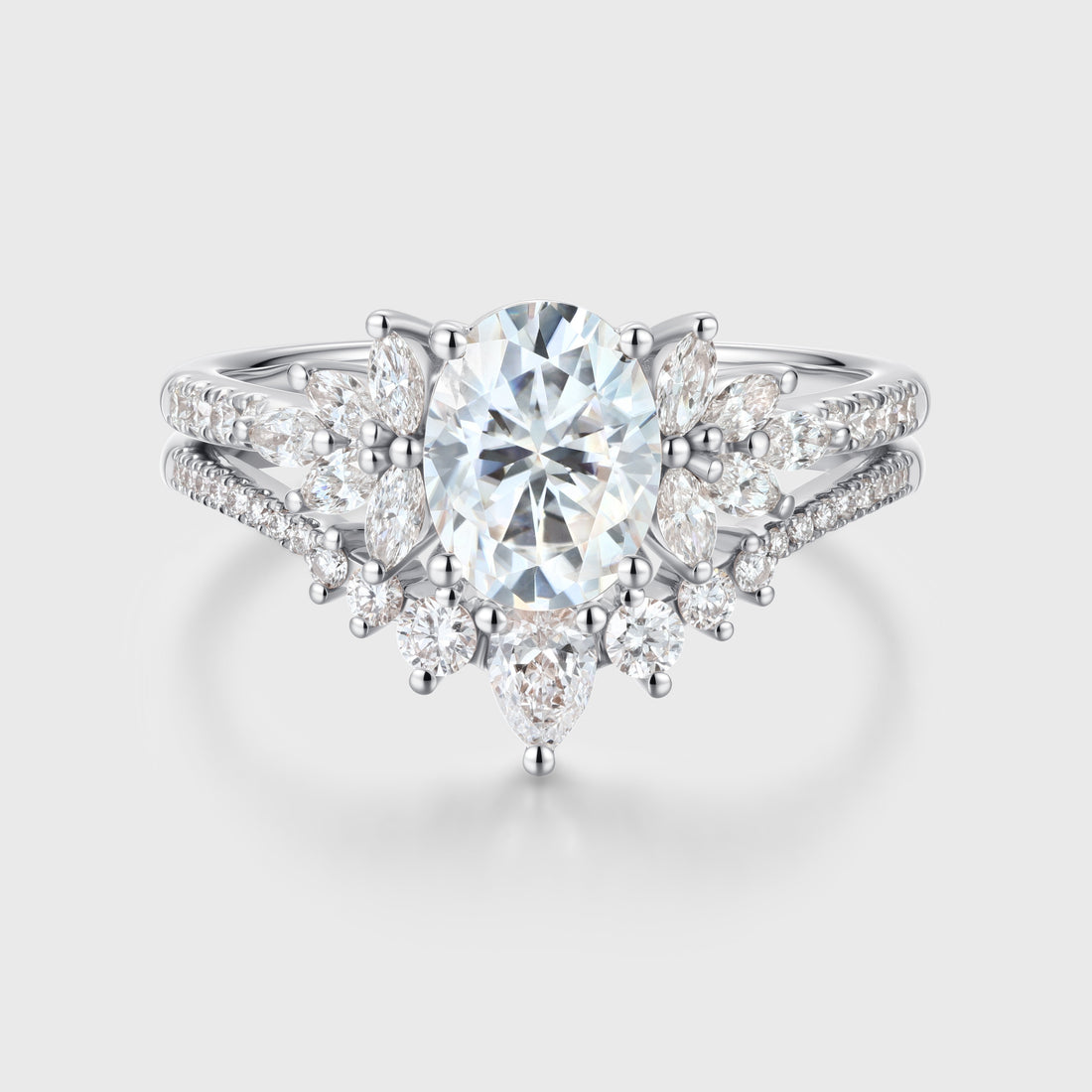 Oval cut Cluster Moissanite engagement ring set vintage