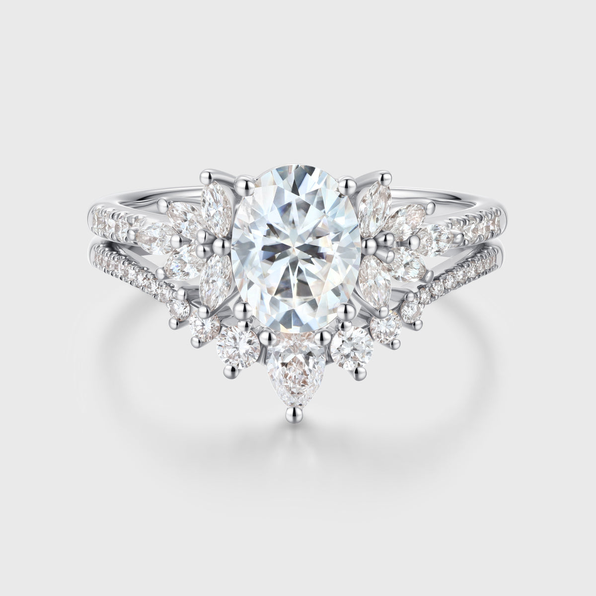Oval cut Cluster Moissanite engagement ring set vintage
