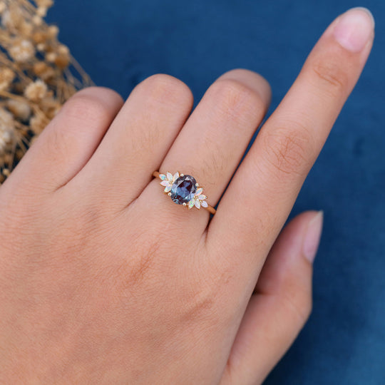 Oval cut Alexandrite | Opal Engagement ring 