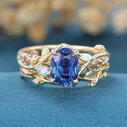 1.5Carat Oval Cut Lab Sapphire Leaf Wedding Bridal Set