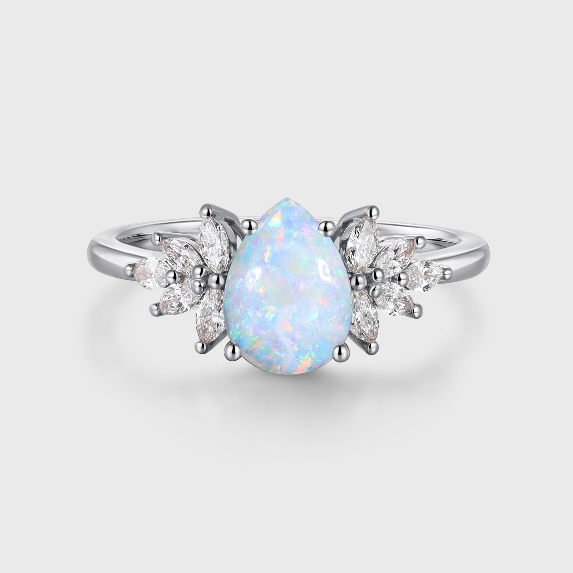 Pear cut Opal Cluster Engagement ring