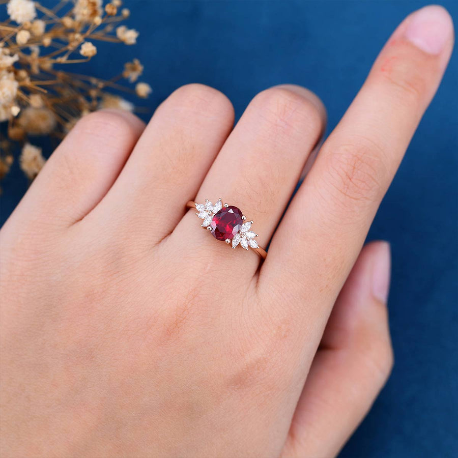 1.5Carat Oval cut garnet Cluster Engagement ring