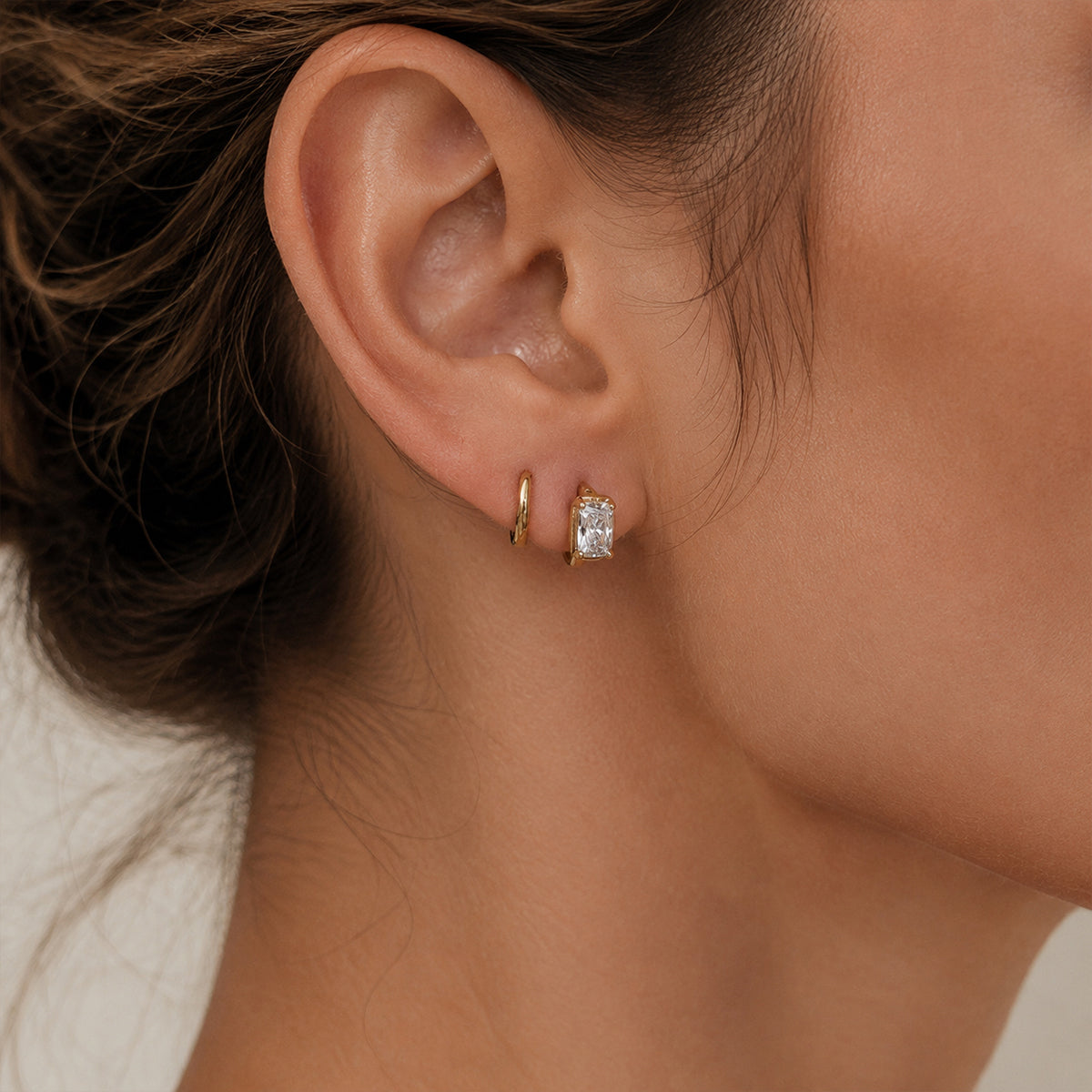 Emerald cut Lab grown Diamonds Hoop Earrings Set