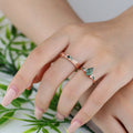 Forever Glow Moss Agate Couple Rings | Rose Gold Leaf Wedding Bridal Set