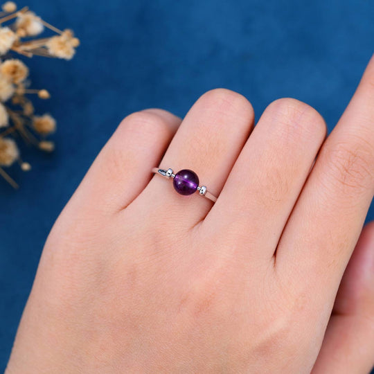 Inspired Round Cut Amethyst Engagement Ring