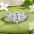 1.0CT~5.0CT Emerald cut Lab grown Diamond Cluster Engagement Ring Set