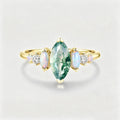 Marquise Cut Natural Moss Agate  Cluster Engagement ring