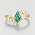 Kite Cut Natural Green Moss Agate Cluster Engagement Ring