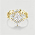 3PCS 1.2 Carat Pear Moissanite Cluster Engagement ring Bridal Set
