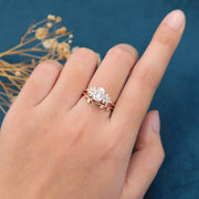 1.5 Carat Oval cut Moissanite Cluster Engagement ring  Olivine wedding Bridal Set