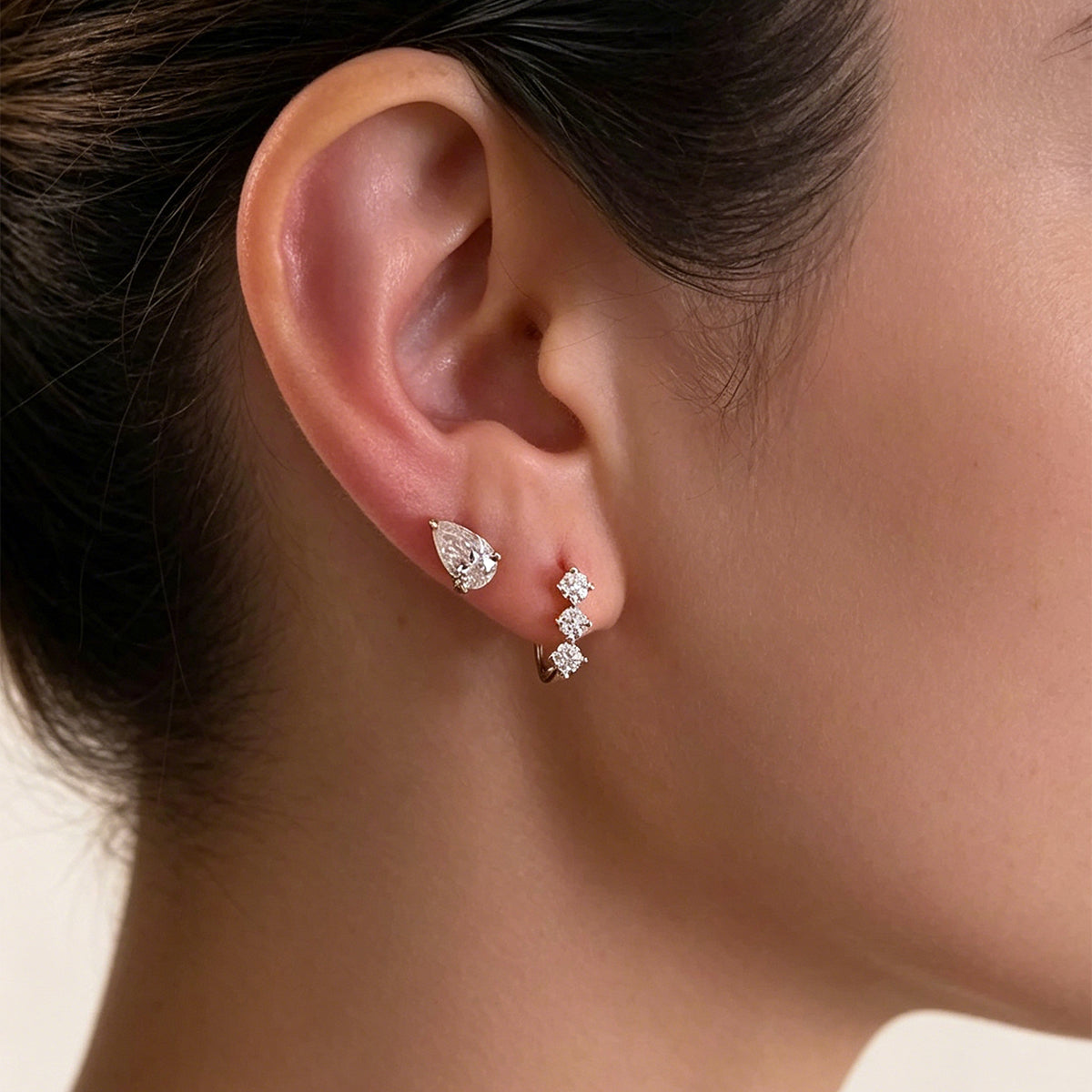 Pear Moissanite Minimalist Studs Earrings Set