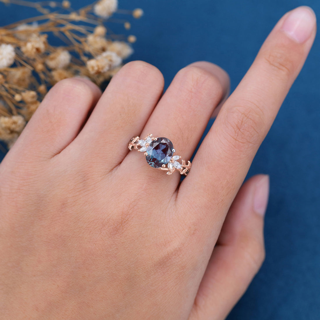 Oval cut Lab Alexandrite Engagement ring