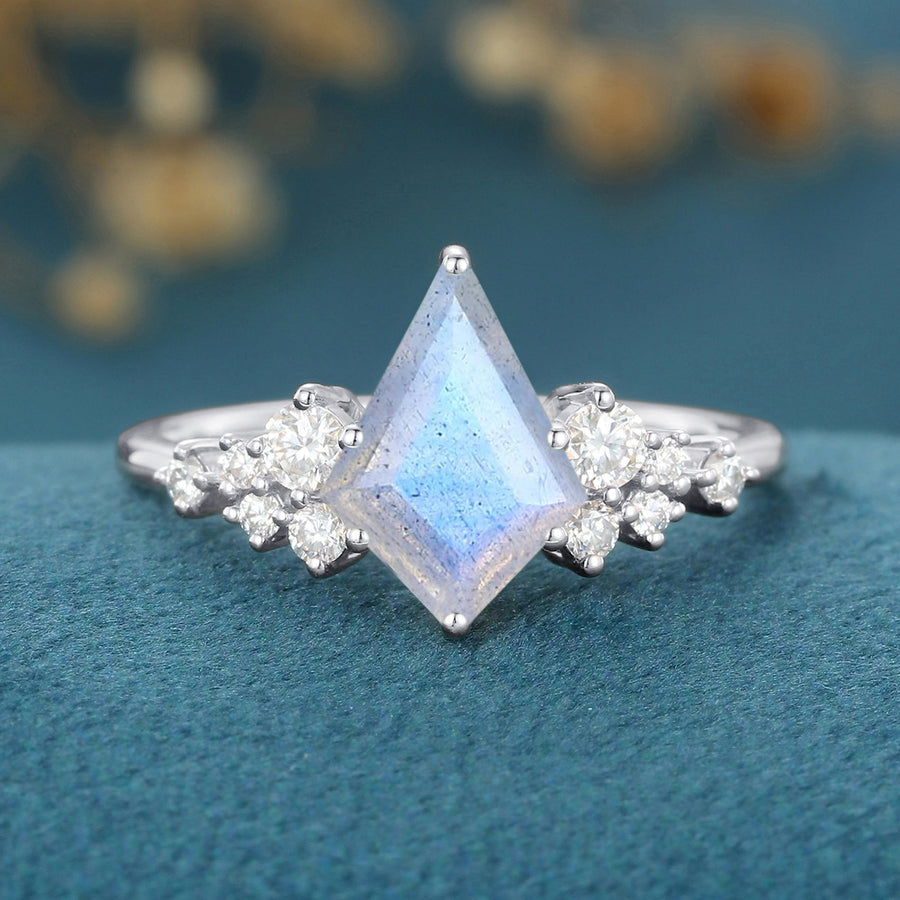 Kite Cut Labradorite Cluster Engagement Ring