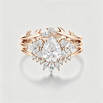 3PCS 1.2 Carat Pear Moissanite Cluster Engagement ring Bridal Set