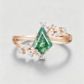 Kite Cut Natural Green Moss Agate Cluster Engagement Ring