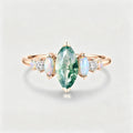 Marquise Cut Natural Moss Agate  Cluster Engagement ring
