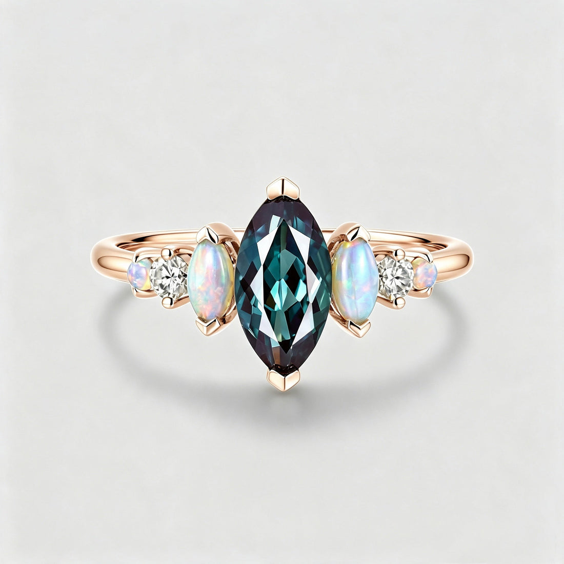 Marquise cut Lab Alexandrite | Opal Engagement ring