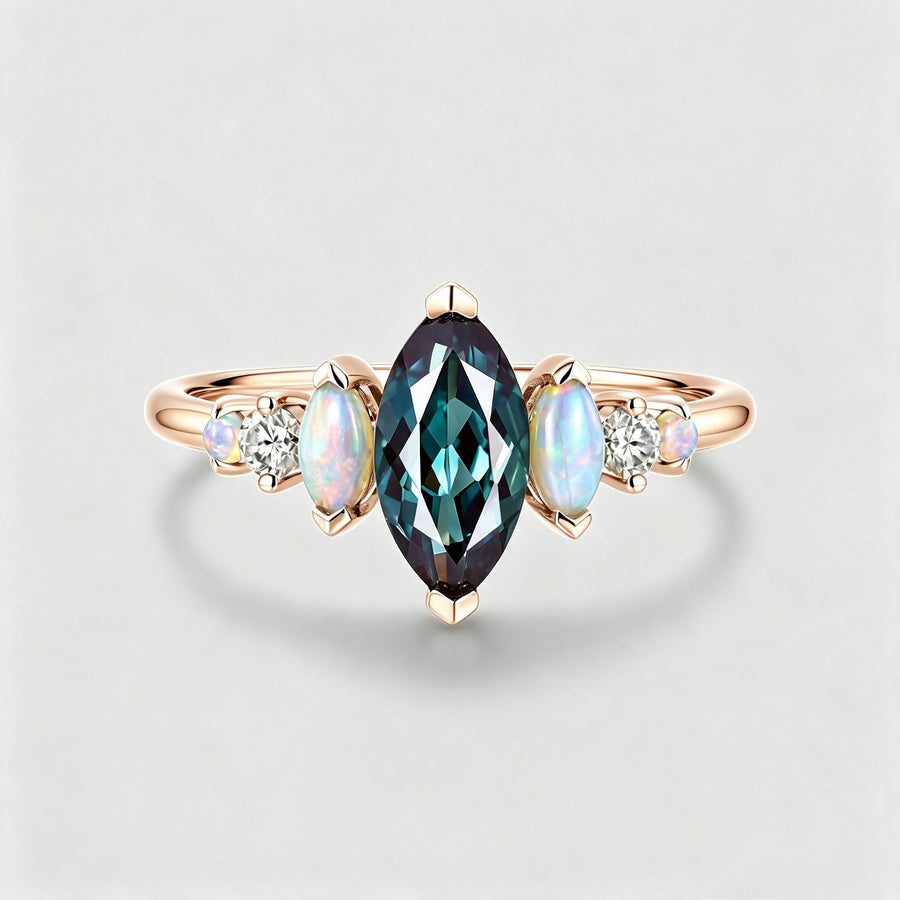 Marquise cut Lab Alexandrite | Opal Engagement ring