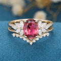 Oval cut Tourmaline Cluster Engagement ring Bridal Set