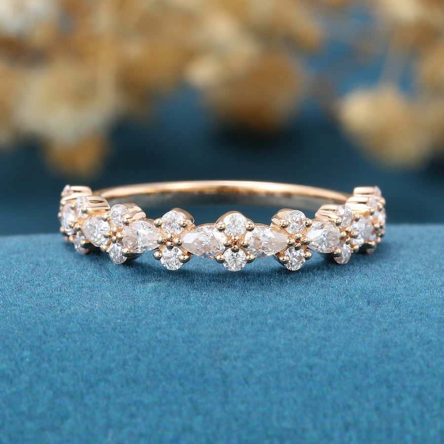 Pear cut Moissanite | Diamond Half Eternity Wedding Band