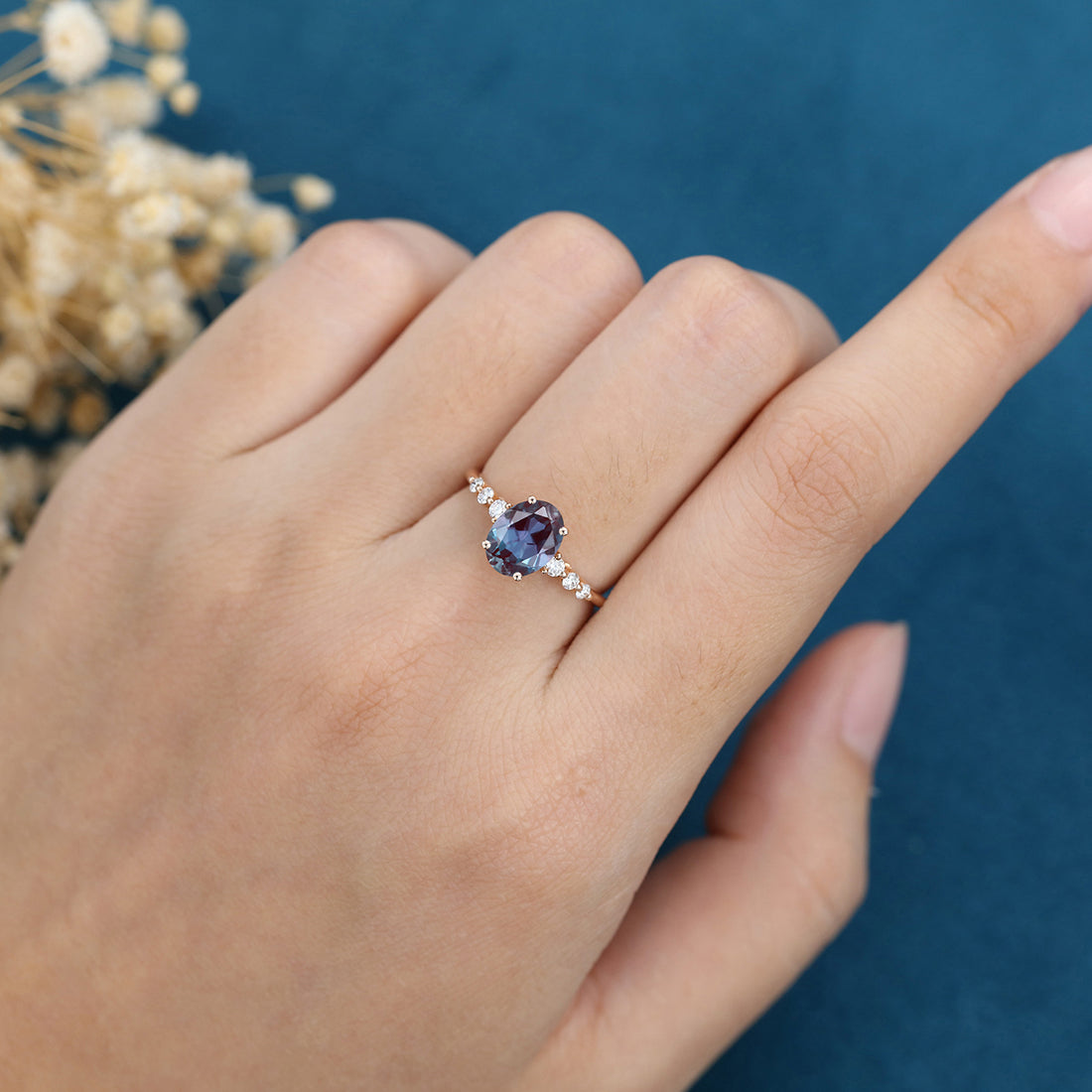 1.5Carat Oval cut Alexandrite | Diamond Engagement ring