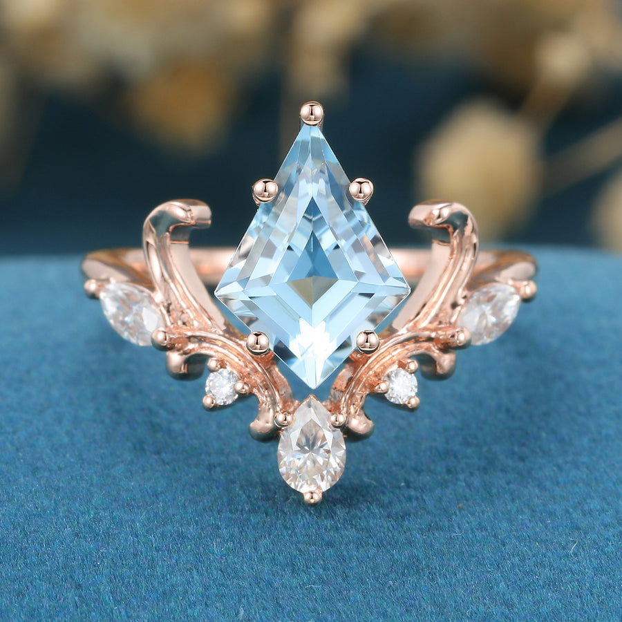 Kite Cut Aquamarine Rose Gold Engagement Ring