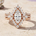 1.0CT~5.0CT Marquise cut Lab grown Diamond Halo Engagement Ring Set Luxury Pave Everyday Stackable Set
