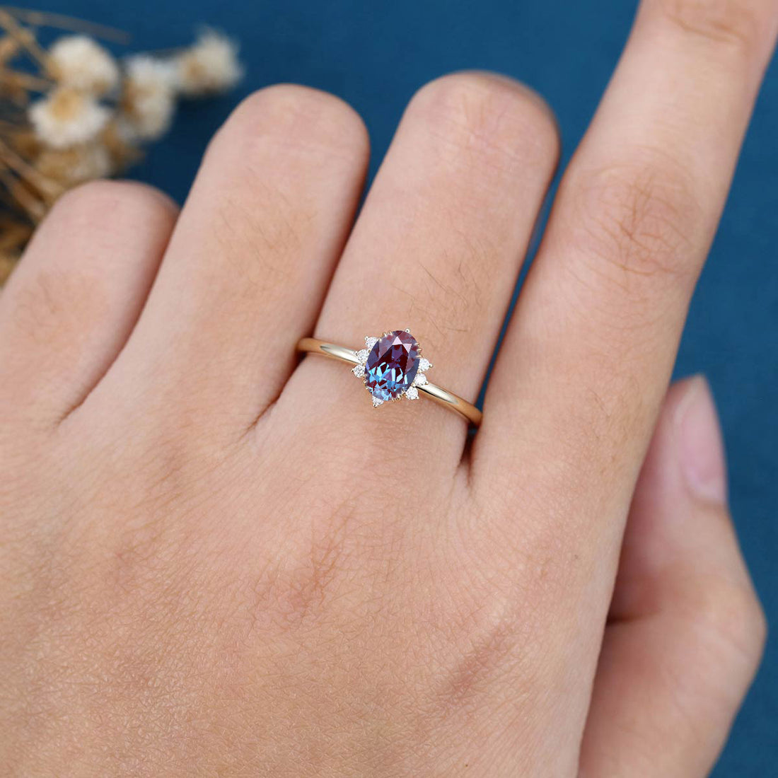 Oval cut Lab Alexandrite | Diamond Engagement ring