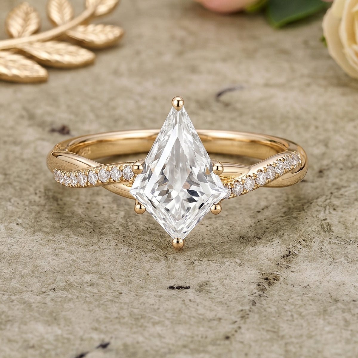 1.0CT~3.0CT Kite Cut Lab grown Diamond Luxury Pave Engagement Ring