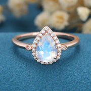 Pear cut Moonstone Halo Engagement Ring