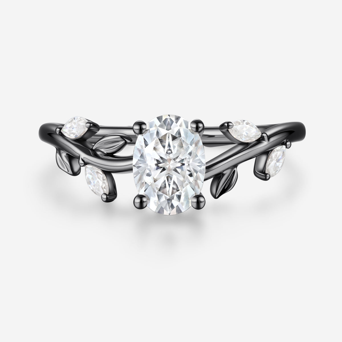 1.5 Carat Vintage Oval cut Moissanite leaf Engagement Ring