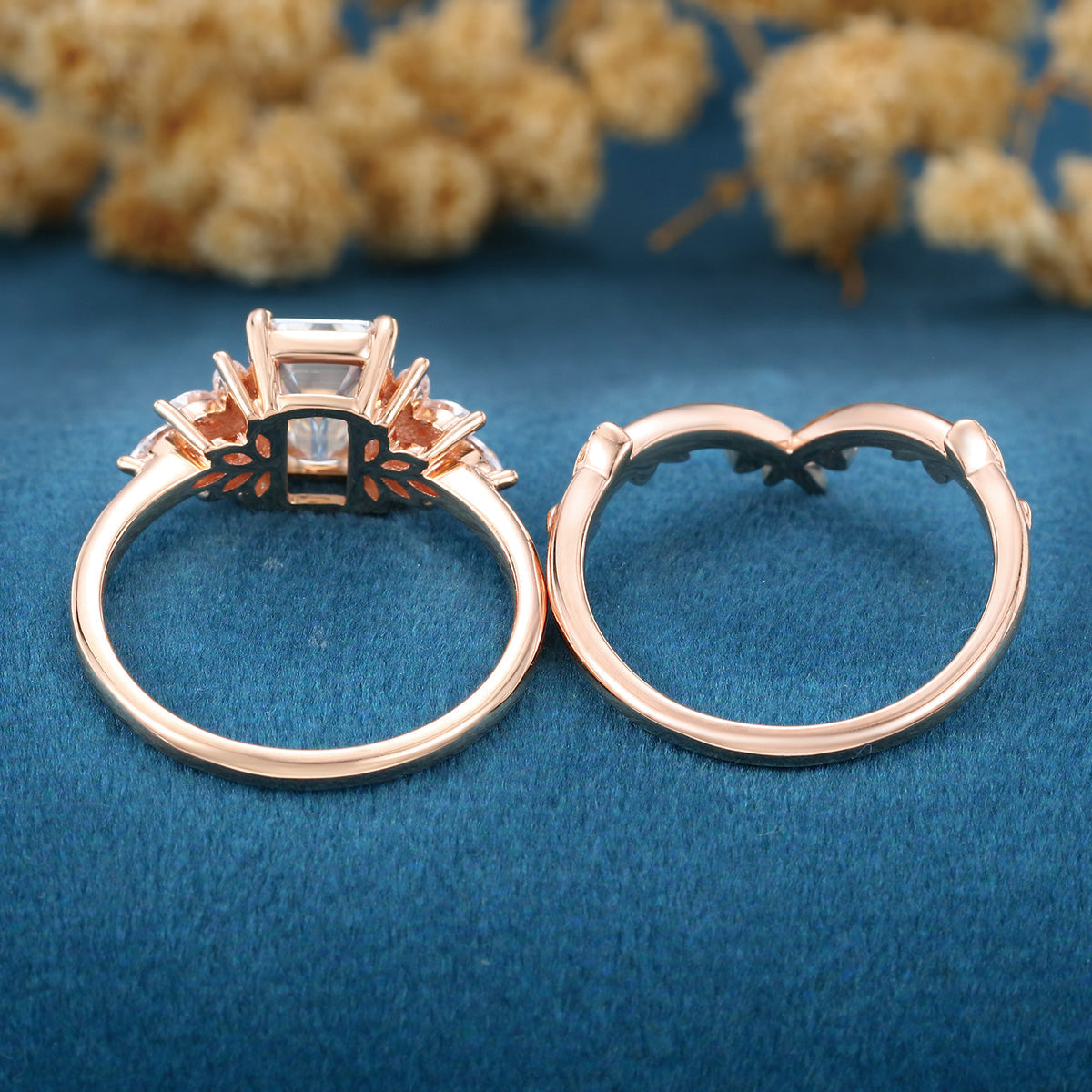 Emerald cut Lab Grown Diamond Wedding bridal set