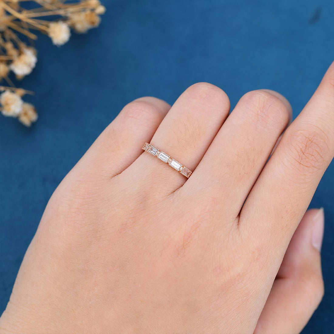 Baguette cut Moissanite | Diamond Half Eternity Wedding Band