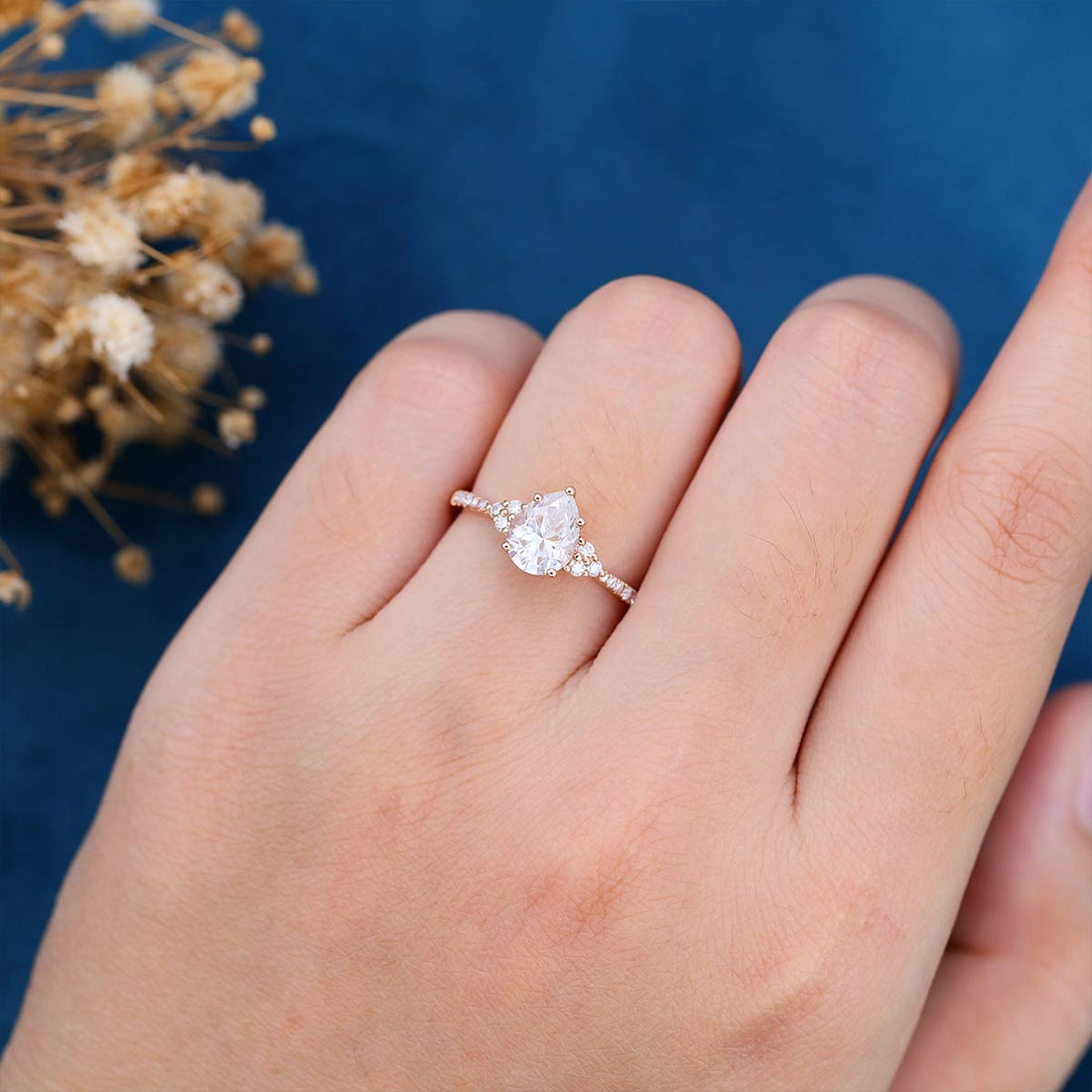 Pear cut Moissanite + Half Eternity Diamonds Engagement ring