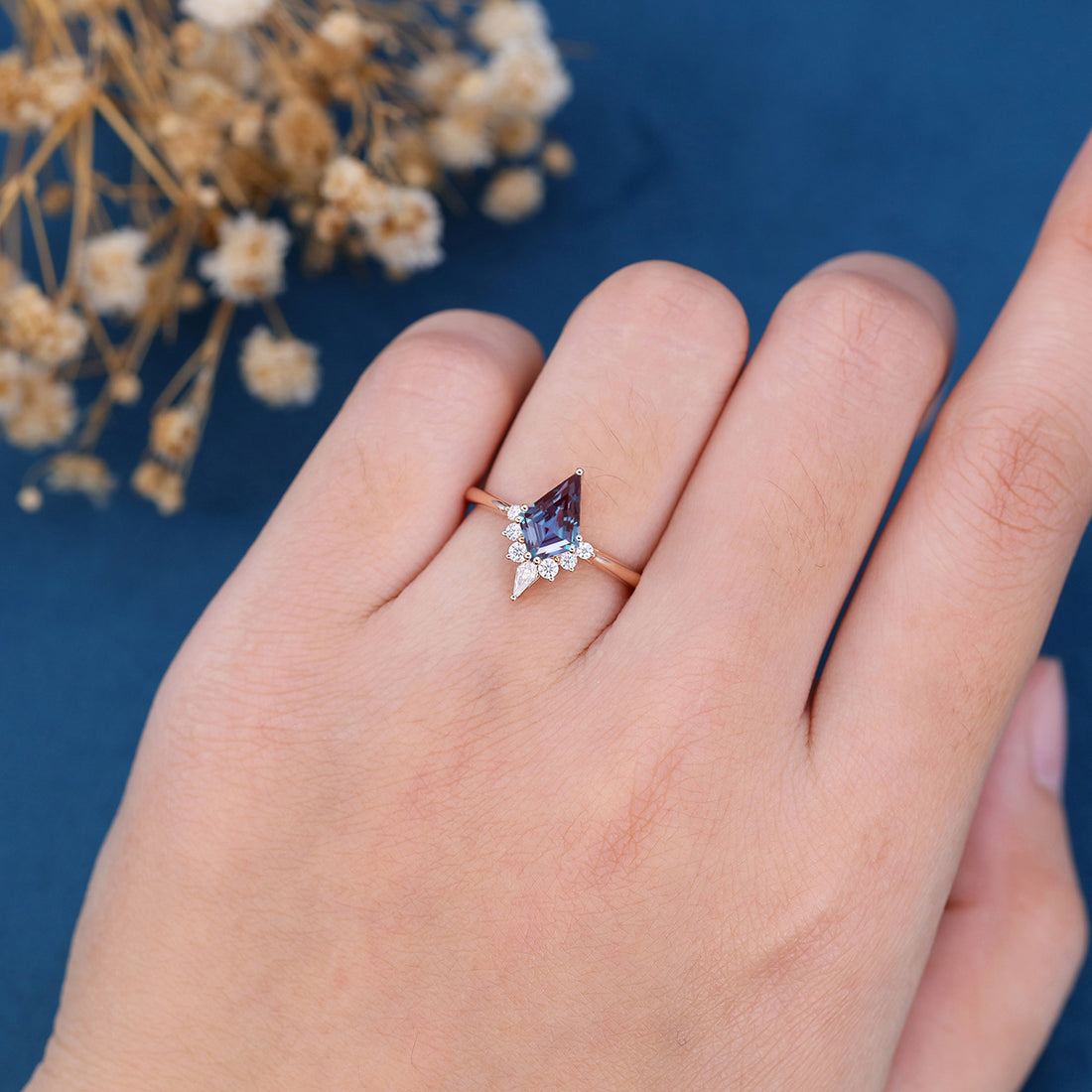 Kite Cut Alexandrite Engagement Ring