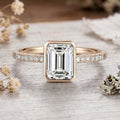 1.0CT~5.0CT Bezel setting Emerald cut Lab grown Diamond Half Eternity Sold Gold Engagement Ring