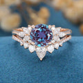 1.0Carat  Round Alexandrite Cluster Engagement Bridal Set