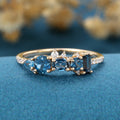 London Blue Topaz Matching Moissanite | Diamond Half Eternity Wedding Band