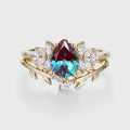 Pear cut Lab Alexandrite Engagement ring Bridal Set