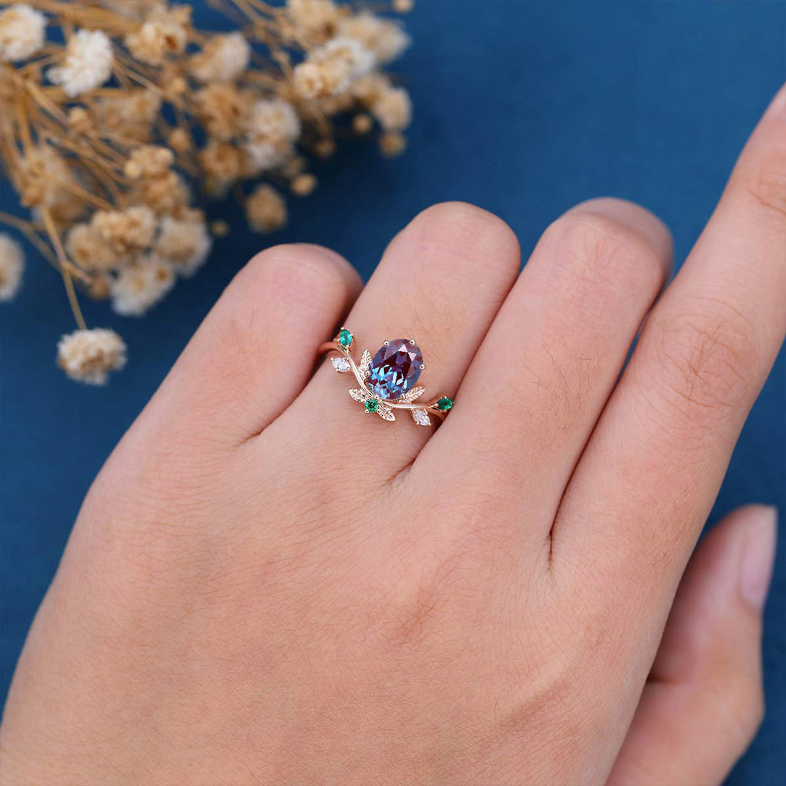 Pear cut Lab Alexandrite Engagement ring