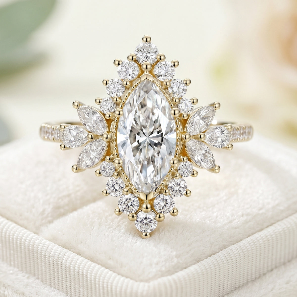 1.0CT~5.0CT Marquise cut Lab grown Diamond Halo Engagement Ring